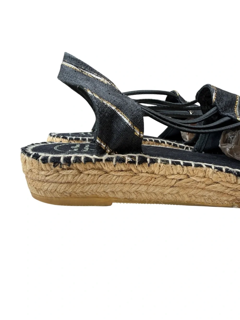Toni Pons Black Gold Stripe Slingback Espadrilles EU Size 40 US 9 Euro Summer